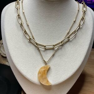 Gold Crescent Moon Pendant Necklace